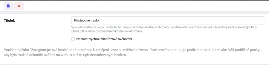 Formulář pro registraci přístupového hesla s ikonou zámku v liště