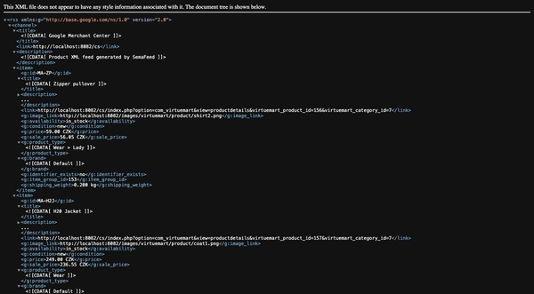 Vygenerované Google Merchant XML